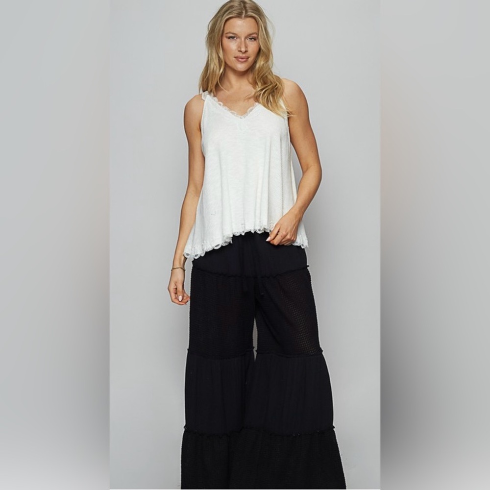 302B-RASBERRY ROSE. Lace Trim Ribbed Long Tank - Picture 5 of 6